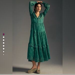 Anthropologie Green Long Sleeve Dress